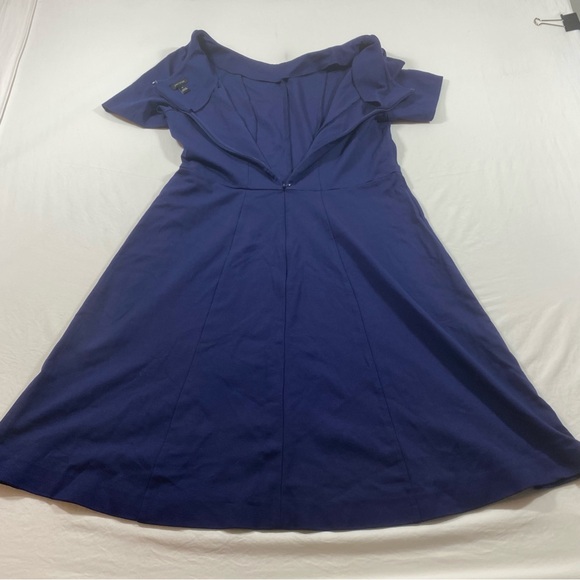 Ann Taylor A line Dress Women 10 stretch Blue Short Sleeve Crew neck Back Zipper - Picture 4 of 10